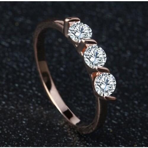 2 Colors Fashion Lover Ring Women Classic Simple CZ Austrian Crystal Rose Gold Color Rhinestone Jewelry Lover 14k Gold Ring