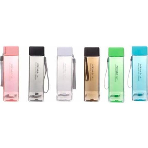 1Pc 500ml Transparent Square Plastic Matte Water Cup Outdoor Cold Juice Water Sports Cup with Portable Milk Rope Water Cup