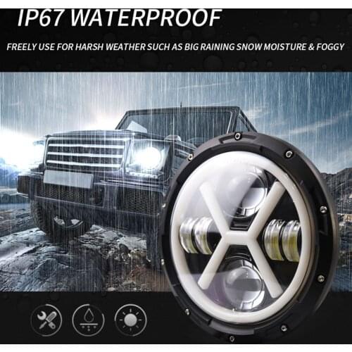 1PCS 7in Round LED Projector Headlight X-Type Hi/Lo Beam Super Bright Headlamp Replacement for Jeep Wrangler JK JKU CJ LJ TJ