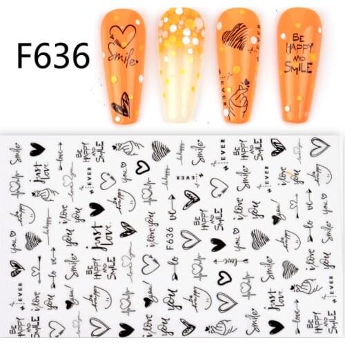 1PC Heart Shaped Letter Design 3D Nail Sticker Abstract Sexy Lady Geometric Slider For Nails Valentines Day Nail Art Decoration