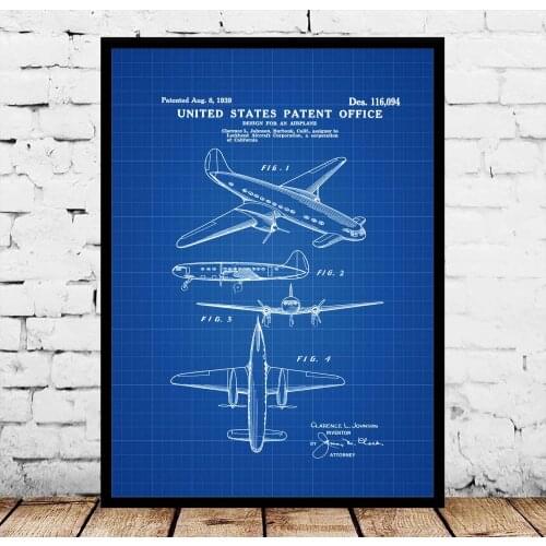 1939 Lockheed Airplane Patent Blueprint Poster