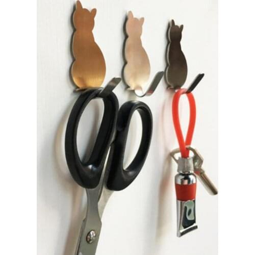 2 Pcs Cute Cat Wall Hooks Stainless Steel Kitchen Wall Key Holder Hanging Hook Keychain Holder Housekeeper For Home Storage