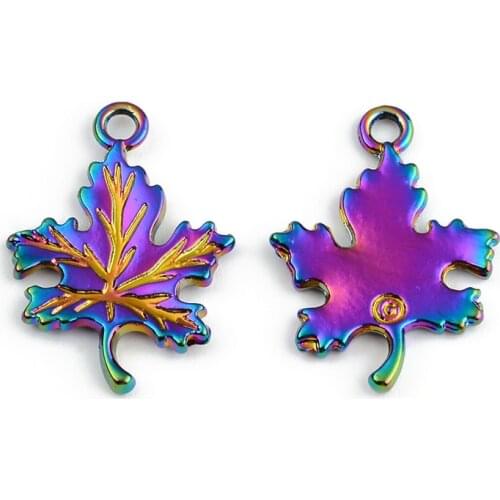 2PCS Rainbow Multicolor Zinc Based Alloy Pendant Laser Leaves DIY Alloy Jewelry Making Accessories For Necklace Earring