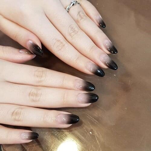 24pcs Black Gradients Wear Long Paragraph Fashion Manicure Patch False Nails Save Time Wearable Nail Patch DL