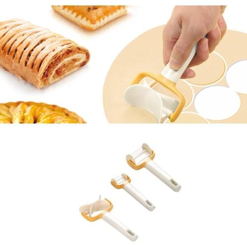 3PCS Fondant Cake Bakery Tools Rolling Biscuit Ravioli Cutter Plastic Icing Spatula Cookie Round Rolling Biscuit Cutting