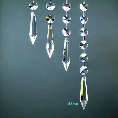 30pcs Top Quality Crystal Octagon Beads With 63mm Crystal Icicle for Chandelier Pendant & Crystal Lamp, Birthday Topper Decor