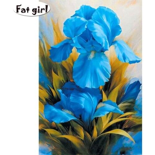 Diamond Painting Artistic flowers Square round Cross Stitch 5D DIY Embroidery Blue flowers Mosaic Hand drill Entrance decor