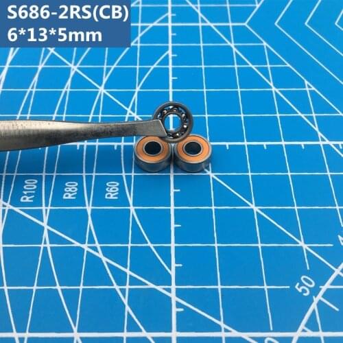 Free shipping 2pcs ABEC-7 S686-2RS (6*13*5mm) Hybrid ceramic stainless steel ball bearing S686 CB 2RS for bike & fishing 686RS