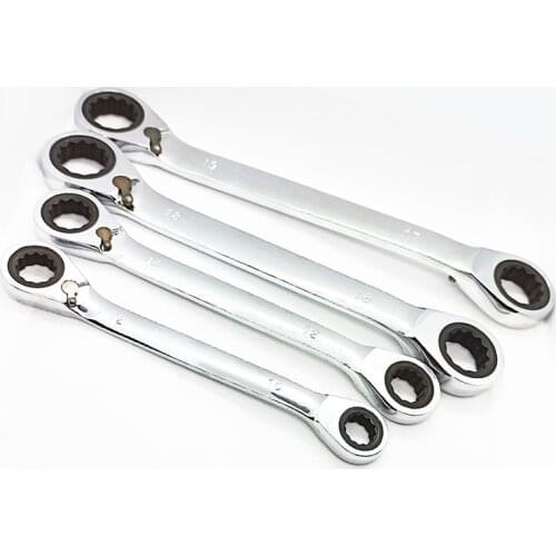 Free Ship 8-19mm 5pcs Quick Reversible Combination Ratchet Wrench Set Metal Ratchet Socket Spanner Auto Repair Hand Home Tools