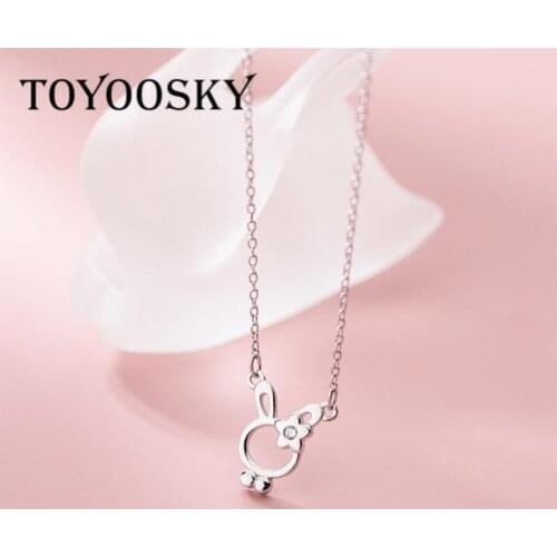 2020 New Zircon Hollow Rabbit Pendant Necklace for Girl Kids Student Daughter Lovely 925 Sterling Silver Animal Jewelry