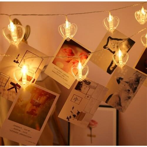 1.5/3/6M Card Photo Clips Fairy String Light Battery Operated Star Heart Shape Christmas Party Garlands Light String