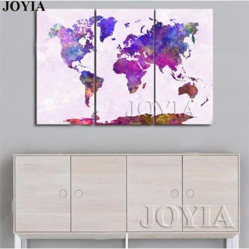 Watercolor World Map Canvas Print Large Wall Art Picture Abstract Colorful Splash Maps Decor Poster Decoration Painting No Frame