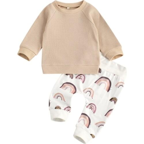 Newborn Baby Boys Outfit Set 2-piece Long Sleeve Top+Rainbow Print Pants Set for Kids Boys Spring Fall Casual Clothes 0-24M