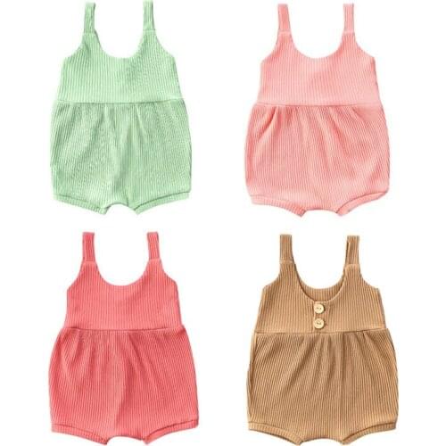 Sweet Summer Baby Girls Boys Romper Ribbed Cotton Linen Solid Set 2Pcs Sleeveless Jumpsuit Newborn Infant Baby Boy Clothes