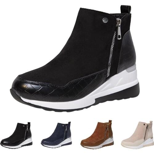 Fashion Womens Pu Leather Shoes Thick-soled Colorblock Brock Wedges Short Boots Женские Туфли На Каблуке Туфли На Танкетке