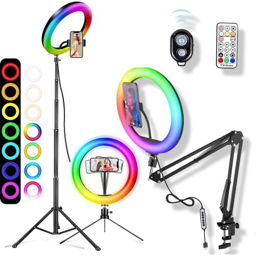 Selfie Ring Light RGB Fill LED RingLight Selfie Lamp Photography Lighting With Mobile Holder Tripod Stand For Video Youtube Live
