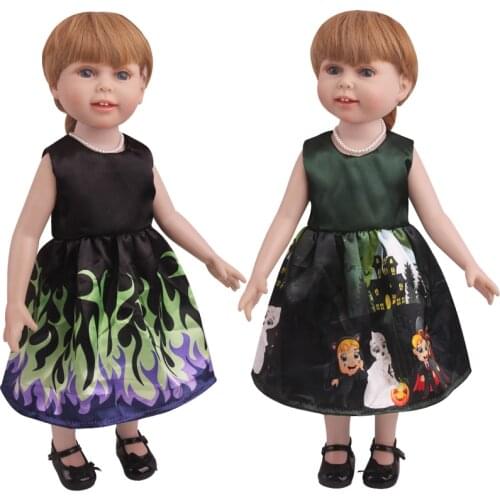 18 inch Girls doll clothes Christmas black print dress American newborn suit Baby toys fit 43 cm baby doll c821