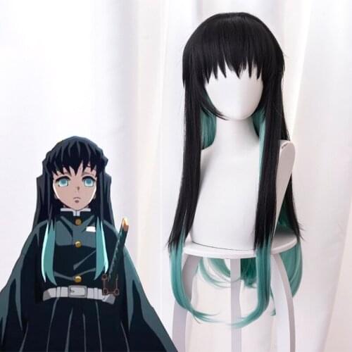 Devils Blade Toshiicou Ichiro Xia Zhu Black Gradient Mixed Green Long Hair Cosply Wig