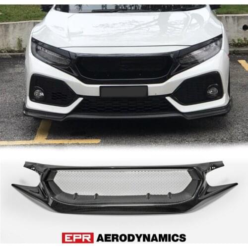 For Honda 2017 On Civic Type R FK8 FC1 FK7 JS Style Carbon Fiber Front Grill Glossy Finish Bumper Grille Fibre Grills Drift Kit