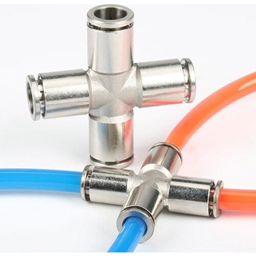 PZA pneumatic quick connector copper nickel-plated metal brass 4-way 4 6 8 10 12mm air compressor hose high pressure connector