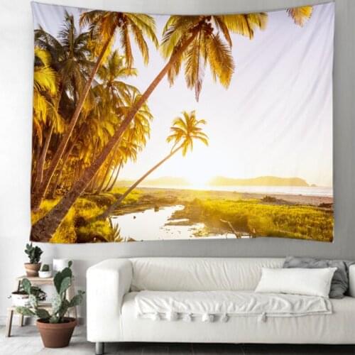 Nordic ins wind seaside coconut tree landscape tapestry art deco blanket hanging bedroom living room decoration mandala bohemia