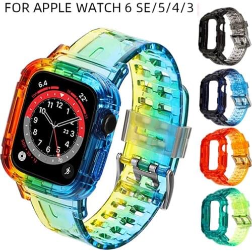 Rainbow Colorful Transparent Rubber Strap for Apple Watch 6 SE Band for IWatch Series 5 4 3 38/40/42/44mm Silicone Bracelet