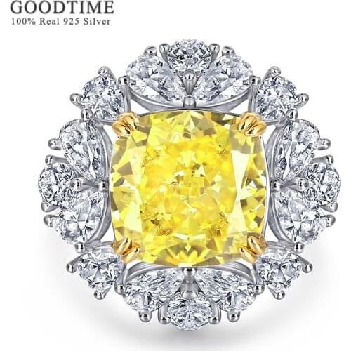 Luxury Wedding Bride Ring For Women Pure 100% 925 Sterling Silver Yellow High Carbon Gemstone Ring Anniversary Gift For Wife