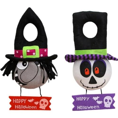 E7CB Happy Halloween Hanging Sign Cartoon Ghost Witch Stuffed Plush Toy Door Ring