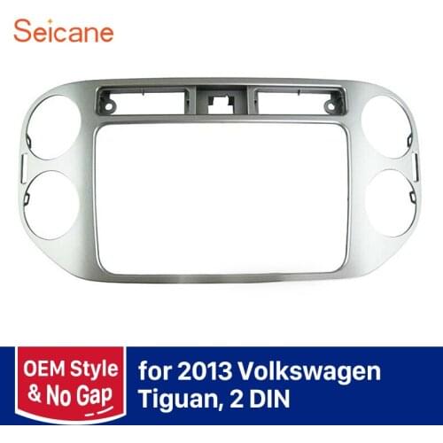 Seicane Silver Double Din Car DVD Stereo Fascia Dashboard Panel Frame for Volkswagen Tiguan Radio Face Plate Trim Bezel