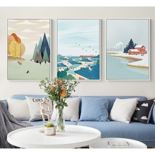 Nordic Abstract Landscape Poster Contemporary Art Wall Pictures Print Modern Paintings for Living Room Scandinavian Home Decor