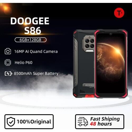 DOOGEE S86 6GB+128GB Rugged Phone 8500mAh Super Battery Smartphone IP68/IP69K Mobile Phone HelioP60 Octa Core Android 10
