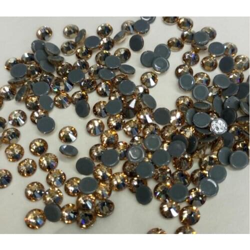 Top quality flat back hotfix rhinestones! Golden Shadow color iron on crystal with strong grey glue super shine perfect cut