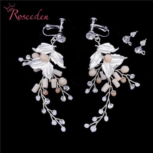 Handmade Rhinestones Crystals Clip Ear Pin Wedding Dangle Earrings Bridal Chandelier Earrings Women Jewelry RE3580