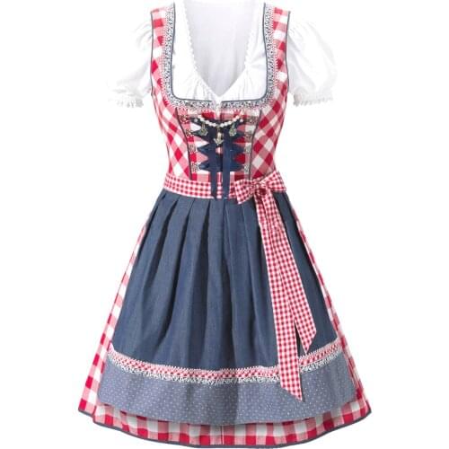 Fashion Oktoberfest Beer Girl Costume Maid Wench Germany Bavarian Short Sleeve Fancy Dress Dirndl For Adult Women