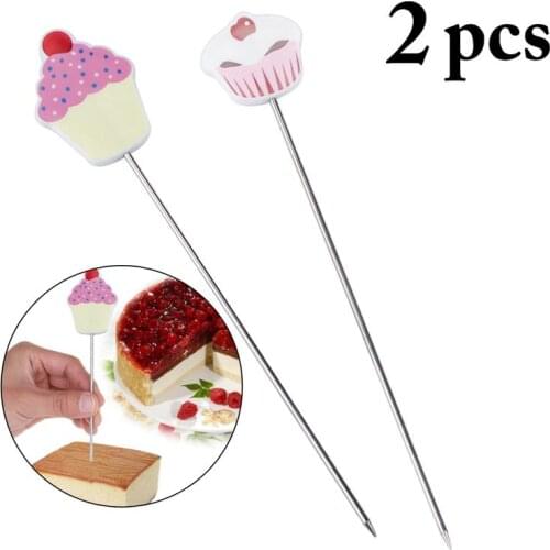 2pcs Convenient Cake Tester Baking Skewer Cupcake Muffin Testing Cooking Bread Probe Stainless Steel and Plastic Baking Tool