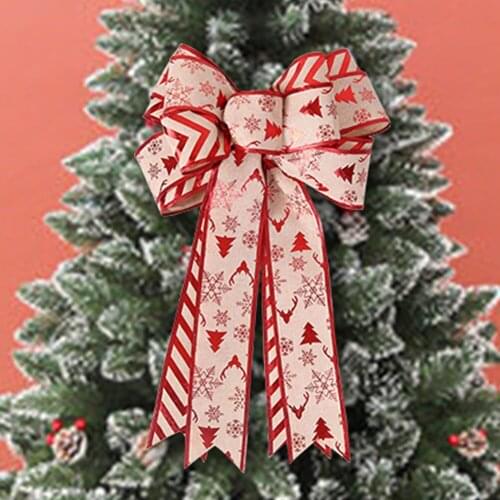 Christmas Tree Bowknot Decoration Handmade Gift Box Wrapping Red Linen Plaid Bowknot Decorative Large Bow New Year Party Decor