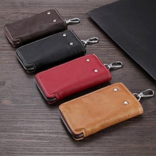 Vintage leather key bag with head leather multi function mens large capacity soft cow leather card bag zero wallet key bag