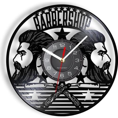 Barber Shop Sign Vintage Vinyl Record Wall Clock Hairdressers Silent Quartz Wall Clock Hair Salon Sign Exclusive Barbershop Gift