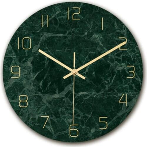 Tempered Glass Modern Wall Clock, Marble Design Silent Non-Ticking Quartz Decorative Round Clock for Home Decor