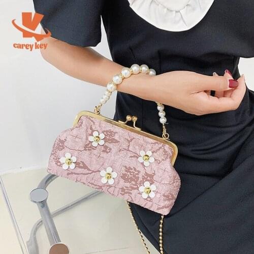 CAREY KAY Women Vintage Pearl Evening Bags Purse Luxury Designer Handbags Fashion Flower Shoulder Chic Clutch Crossbody Bags