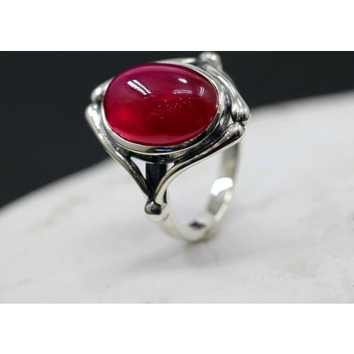 925Silver new womens unique temperament exaggerated atmosphere female wearing red corundum S925 ring