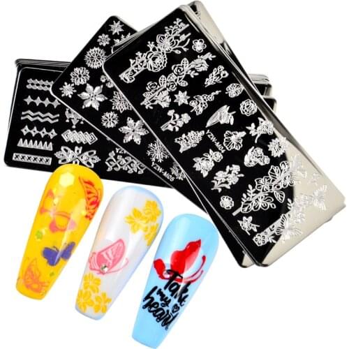 1PC Rectangle Nail Stamping Templates Flower Love Animal 10x4cm Stainless Steel Image Plates Polish Manicure Stencil