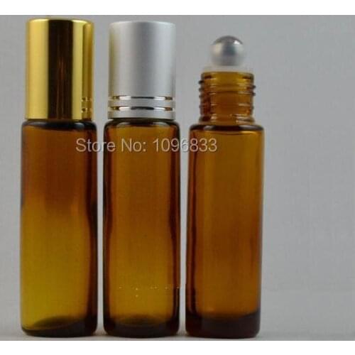 10ML Brown Amber Glass Perfume Roll on Bottle Steel ball Bead Parfum Ball Vials Portable Sample Empty Refillable Bottle 50pc/Lot