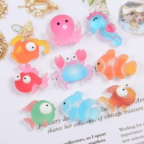 20pcs Ocean Seahorse Octopus 3D Flatback Resin Charms Kids Fun DIY Resin Material Lobster Cabochon Charm Phone case Accessories