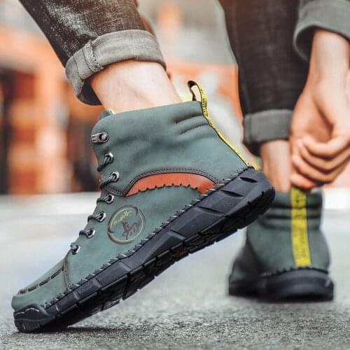 2021 Winter Men Snow Boots Genuine Leather Comfortable Keep Warm Black Casual Shoes Men Non-slip Handmade Sneakers Plus Size 50