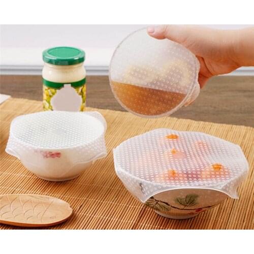 3PCS Transparent Silicone Cover Refrigerator Plastic Wrap Green Multifunctional Reusable Bowl Lid Food Fruit Sealing Film Covers