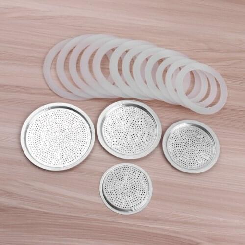 3 Silicone Gaskets and 1Pc Stainless Steel Filter Moka Pot Coffee Bottle Replacement Compatible with 3/6/9/12 Cup Moka Express