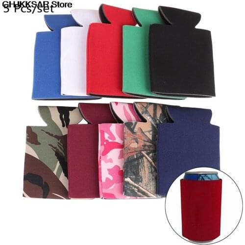 5pcs Portable Beer Sleeves Camping Can Cup Soda Cover Neoprene Drink Cooler Bottle Outdoor Sleeve for Party Wedding Birthday