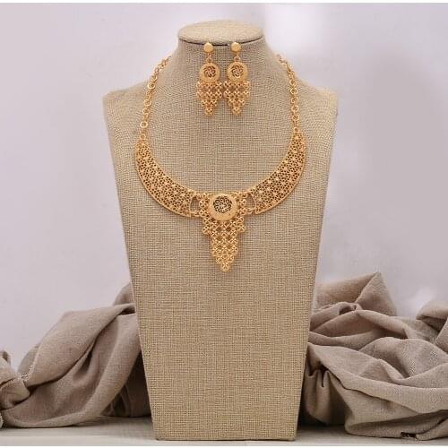 African jewelry set nigerian wedding For Women Heart Bridal African Gold Color Jewelry Set Dubai Necklace Earrings Bride Gift