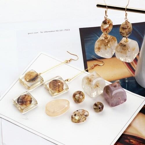 DIY accessories irregular square resin with gold foil material shell beads earrings stud earrings